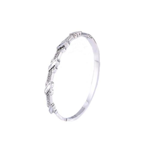 Brazalete del acero inoxidable, acero inoxidable 304, con Nácar Blanca, Joyería & para mujer & con diamantes de imitación, plateado, Vendido por UD
