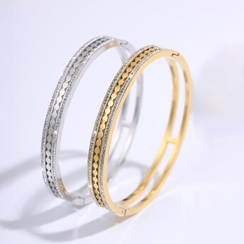 Brazalete del acero inoxidable, acero inoxidable 304, chapado, unisexo & con diamantes de imitación & hueco, más colores para la opción, Vendido por UD