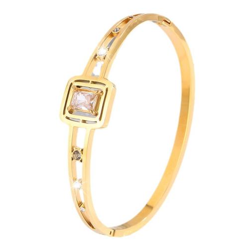 Brazalete del acero inoxidable, acero inoxidable 304, 18K chapado en oro, para mujer & con diamantes de imitación & hueco, Vendido por UD