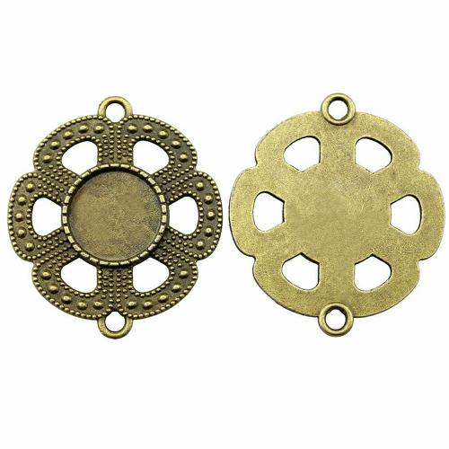 Tibetan Style Connector Setting, Flower, plated, DIY & hollow, antique bronze color, Inner Diameter:Approx 14mm, Sold By PC