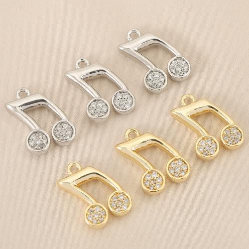 Cubic Zirconia Micro Pave Brass Pendant, Music Note, plated, DIY & micro pave cubic zirconia, more colors for choice, nickel, lead & cadmium free, 10PCs/Bag, Sold By Bag