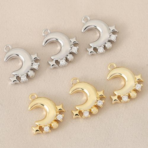 Cubic Zirconia Micro Pave Brass Pendant, Moon and Star, plated, DIY & micro pave cubic zirconia, more colors for choice, nickel, lead & cadmium free, 10PCs/Bag, Sold By Bag