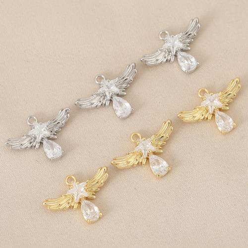 Cubic Zirconia Micro Pave Brass Pendant, Angel Wing, plated, DIY & micro pave cubic zirconia, more colors for choice, nickel, lead & cadmium free, 10PCs/Bag, Sold By Bag