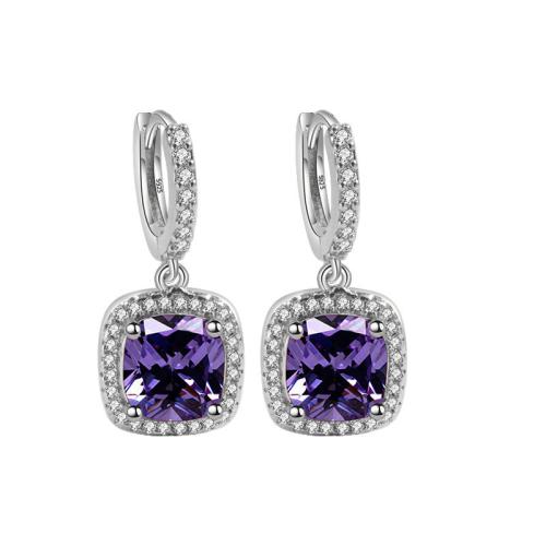 argent sterling 925 Boucles d'oreilles pendantes Hoop Huggie, Motif géométrique, pour femme & avec zircone cubique, plus de couleurs à choisir, 11.20x24.20mm, Vendu par paire