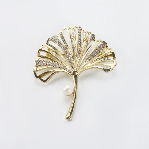 Broche perle d'eau douce, alliage de zinc, avec perle d'eau douce cultivée, Placage de couleur d'or, bijoux de mode & avec strass, plus de couleurs à choisir, 49.51x8.71x59.87mm, Vendu par PC