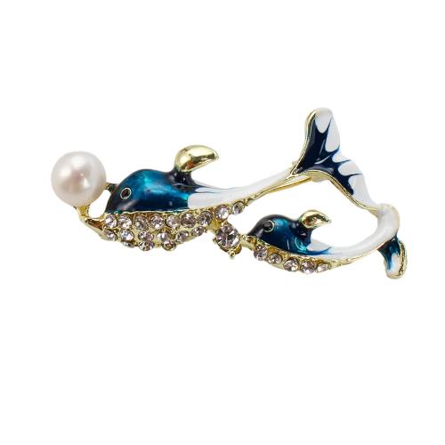 Broche perle d'eau douce, alliage de zinc, avec perle d'eau douce cultivée, Placage de couleur d'or, bijoux de mode & émail & avec strass, plus de couleurs à choisir, 49.96x11.20x22.82mm, Vendu par PC