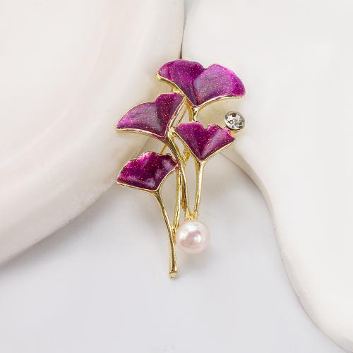 Broche perle d'eau douce, alliage de zinc, avec perle d'eau douce cultivée, Placage de couleur d'or, bijoux de mode & émail, plus de couleurs à choisir, 29.51x14.84x53.84mm, Vendu par PC