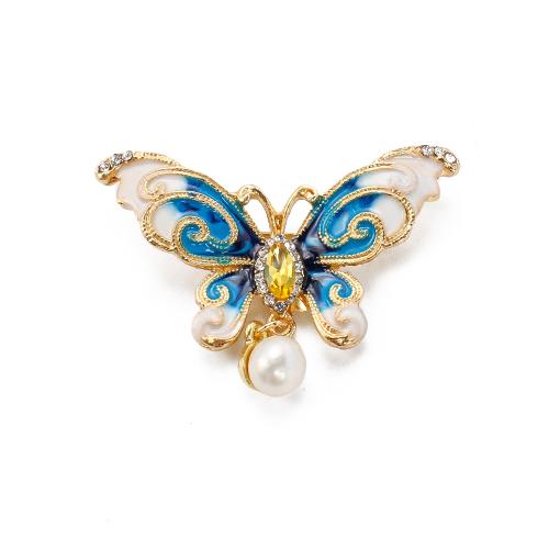 Broche perle d'eau douce, alliage de zinc, avec perle d'eau douce cultivée, Placage de couleur d'or, bijoux de mode & émail & avec strass, plus de couleurs à choisir, 48.88x8.45x34.19mm, Vendu par PC