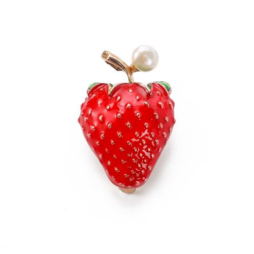 Broche perle d'eau douce, alliage de zinc, avec perle d'eau douce cultivée, fraise, Placage de couleur d'or, bijoux de mode & émail, plus de couleurs à choisir, 23.88x13.93x36.80mm, Vendu par PC