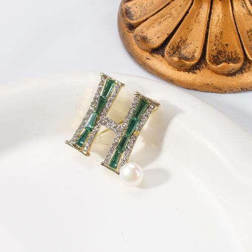 Broche perle d'eau douce, alliage de zinc, avec perle d'eau douce cultivée, Placage de couleur d'or, bijoux de mode & avec strass, plus de couleurs à choisir, 27.42x9.45x25.33mm, Vendu par PC