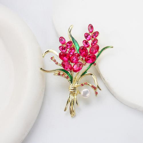 Broche perle d'eau douce, alliage de zinc, avec perle d'eau douce cultivée, Placage de couleur d'or, bijoux de mode & émail & avec strass, plus de couleurs à choisir, 46.74x16.61x63.66mm, Vendu par PC