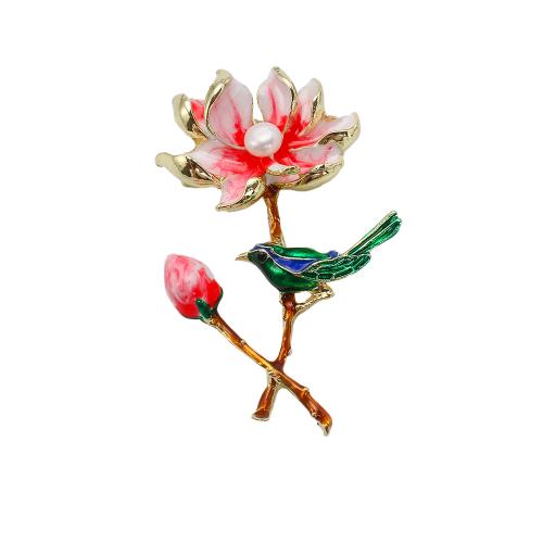 Broche perle d'eau douce, alliage de zinc, avec perle d'eau douce cultivée, Placage de couleur d'or, bijoux de mode & émail, plus de couleurs à choisir, 43.78x11.65x63.64mm, Vendu par PC