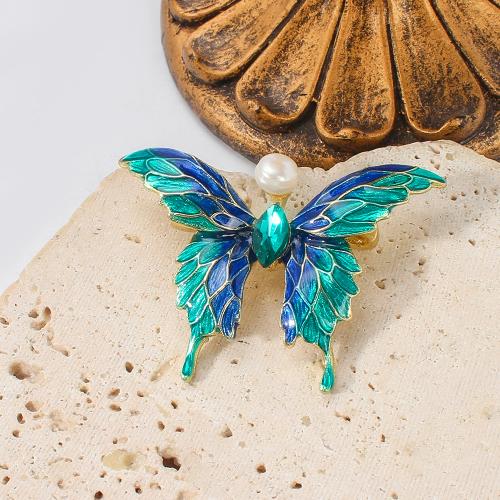 Broche perle d'eau douce, alliage de zinc, avec perle d'eau douce cultivée, Placage de couleur d'or, bijoux de mode & émail & avec strass, plus de couleurs à choisir, 49.98x11.73x35.68mm, Vendu par PC
