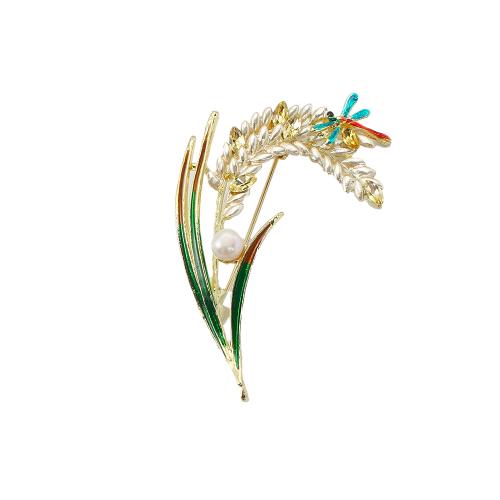 Broche perle d'eau douce, alliage de zinc, avec perle d'eau douce cultivée, Placage de couleur d'or, bijoux de mode & émail & avec strass, plus de couleurs à choisir, 41.51x11.28x70.08mm, Vendu par PC