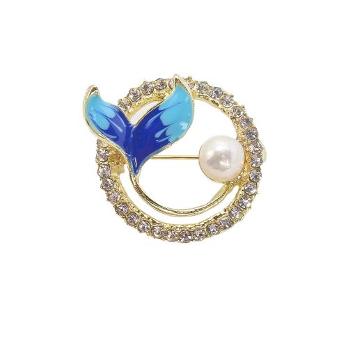 Broche perle d'eau douce, alliage de zinc, avec perle d'eau douce cultivée, Placage de couleur d'or, bijoux de mode & émail & avec strass, plus de couleurs à choisir, 31.24x9.93x58.28mm, Vendu par PC