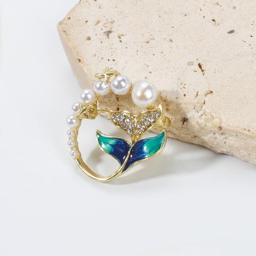 Broche perle d'eau douce, alliage de zinc, avec perle d'eau douce cultivée, Placage de couleur d'or, bijoux de mode & émail & avec strass, plus de couleurs à choisir, 30.97x11.45x31.91mm, Vendu par PC