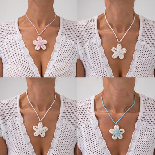 Glass Seed Beads Necklace, Shell, with Seedbead, gold color plated, fashion jewelry, more colors for choice, Sold By PC