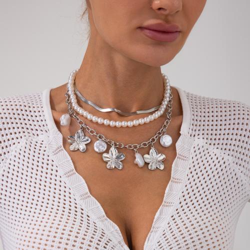 Multi Layer Necklace, Tibetan Style, with Copper Coated Iron & iron chain & Plastic Pearl, gold color plated, 3 pieces & fashion jewelry, more colors for choice, Sold By Set