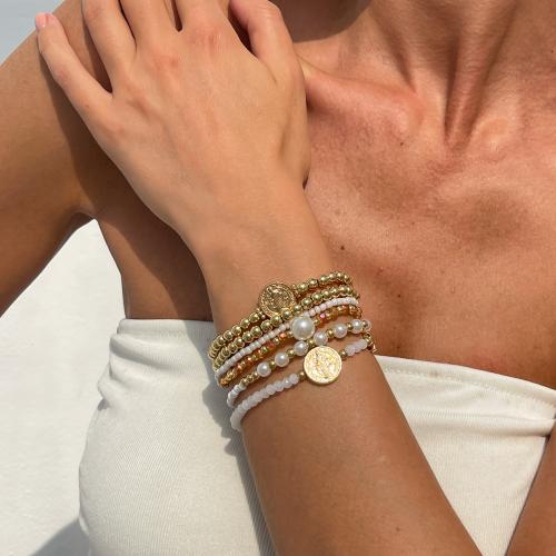 Wrap Bracelet, Tibetan Style, with Seedbead & Crystal & Copper Coated Plastic & Plastic Pearl, gold color plated, 6 pieces & fashion jewelry, more colors for choice, 6Strands/Set, Sold By Set