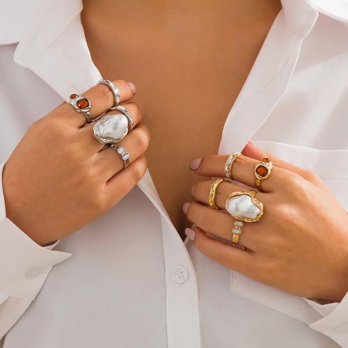 Tibetan Style Finger Ring, with Plastic Pearl, gold color plated, fashion jewelry, more colors for choice, Sold By Bag