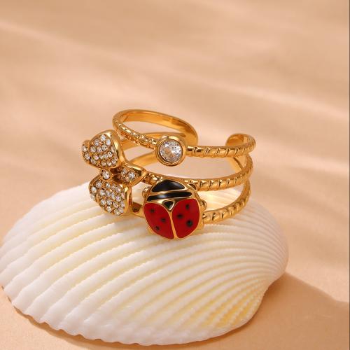 Bague en acier inoxydable zircons cubiques, Acier inoxydable 304, Placage de couleur d'or, bijoux de mode & pavé de micro zircon & émail, plus de couleurs à choisir, Vendu par PC