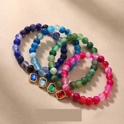 Agate Jewelry Bracelet, 304 Stainless Steel, with Agate, gold color plated, fashion jewelry & micro pave cubic zirconia, more colors for choice, Sold By PC