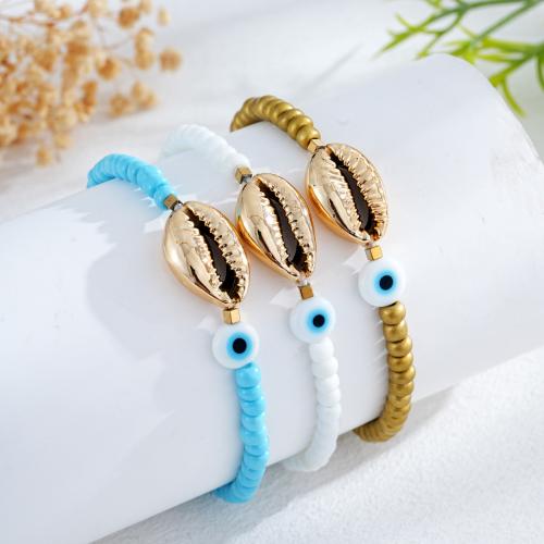 Evil Eye Jewelry Bracelet, 304 Stainless Steel, with Shell & Lampwork, gold color plated, fashion jewelry, more colors for choice, Sold By PC