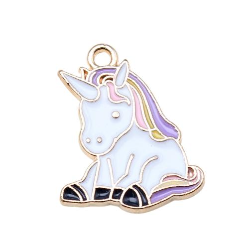 Tibetan Style émail Pendants, alliage de zinc, Licorne, Placage, DIY, multicolore, 22x18mm, 10PC/sac, Vendu par sac