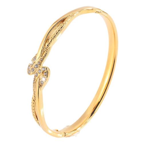 acero inoxidable 304 Brazalete, chapado, para mujer & con diamantes de imitación & hueco, dorado, Vendido por UD