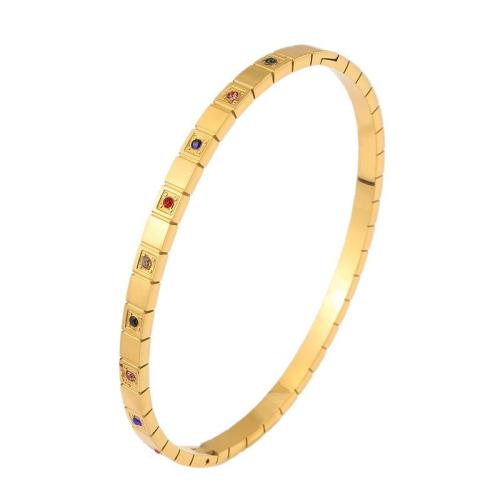 304 Stainless Steel Bangle, fashion jewelry & for woman & with rhinestone, golden, Sold By PC