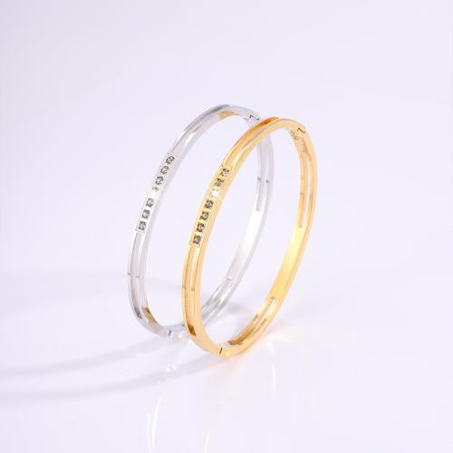 304 Stainless Steel Bangle, for woman & with rhinestone & hollow, more colors for choice, Sold By PC