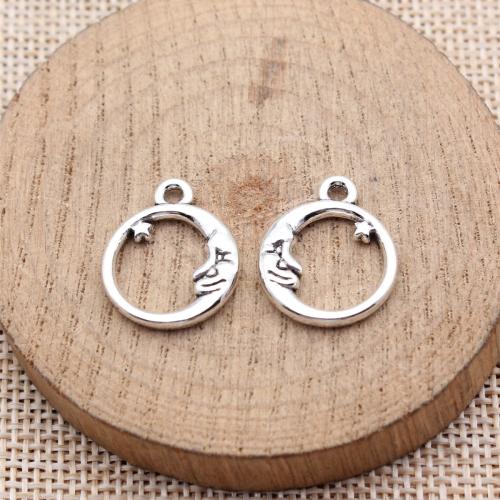Tibetan Style Moon Pendants, Round, plated, DIY & hollow, more colors for choice, 20PCs/Bag, Sold By Bag
