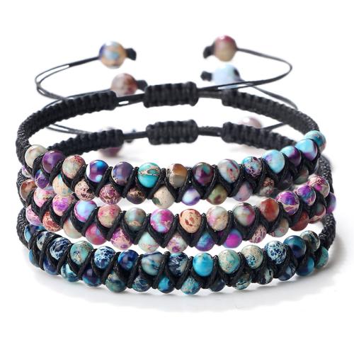 Gemstone Bracelets, Impression Jasper, with Nylon Cord, gold color plated, fashion jewelry & with rhinestone, more colors for choice, 4x4mm, Length:30 cm, Sold By PC