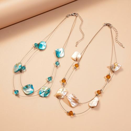 Shell Necklaces, Tibetan Style, with Glass Beads & Shell, gold color plated, Double Layer & fashion jewelry, more colors for choice, Sold By PC