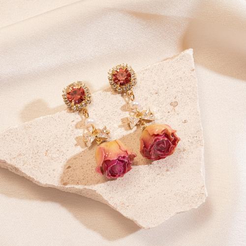 Süßwasserperlen Ohrringe, Messing, mit Natürliche kultivierte Süßwasserperlen, plattiert, Modeschmuck & Micro pave Zirkonia, keine, frei von Nickel, Blei & Kadmium, verkauft von Paar