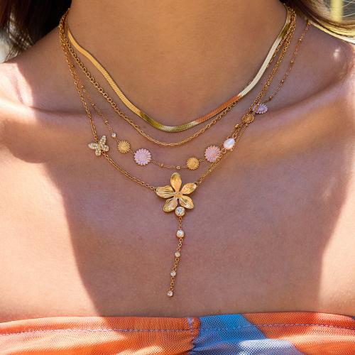 Stainless Steel Jewelry Necklace, 304 Stainless Steel, with Plastic Pearl, gold color plated, fashion jewelry & micro pave cubic zirconia, more colors for choice, Sold By PC