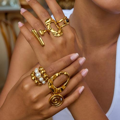 Edelstahl Ringe, 304 Edelstahl, mit Naturstein & Kunststoff Perlen, goldfarben plattiert, Modeschmuck, keine, verkauft von PC