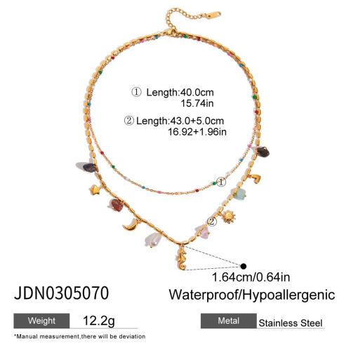 Natural Gemstone Necklace, 304 Stainless Steel, with Natural Gravel & Plastic Pearl, gold color plated, Double Layer & fashion jewelry, more colors for choice, Sold By PC