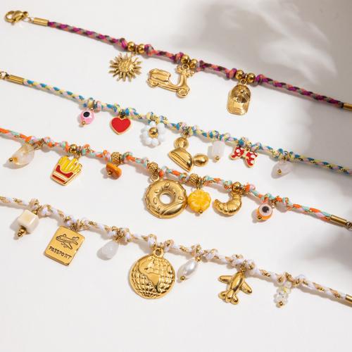 Bijoux bracelet en acier inoxydable, Acier inoxydable 304, avec perle de plastique, Placage de couleur d'or, bijoux de mode & émail, plus de couleurs à choisir, Vendu par PC