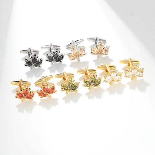 Manschettenknöpfe, Messing, Blatt, plattiert, Modeschmuck & für den Menschen & mit Strass, keine, verkauft von Paar