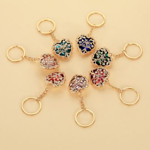 Llaveros, aleación de zinc, con Acrílico, Corazón, chapado en color dorado, unisexo & con diamantes de imitación & hueco, más colores para la opción, Vendido por UD