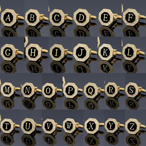 Cufflinks, Tibetan Style, Octagon, plated, different designs for choice & for man & enamel & with rhinestone, golden, Sold By Pair