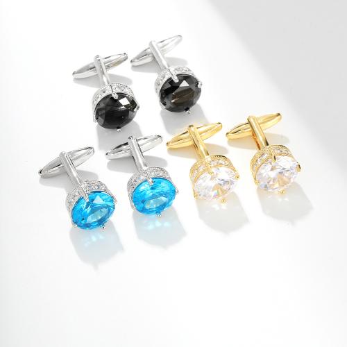 Cufflinks, Brass, with Cubic Zirconia, Round, plated, fashion jewelry & Unisex, more colors for choice, Sold By Pair