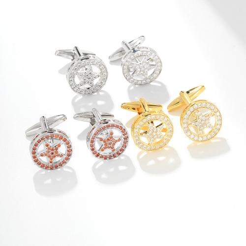 Cufflinks, Brass, Round, plated, Unisex & with rhinestone & hollow, more colors for choice, Sold By Pair