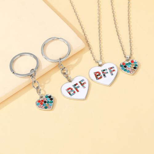 Tibetan Style Jewelry Necklace, Heart, plated, 2 pieces & Unisex & different styles for choice & enamel & with rhinestone, Sold By Set