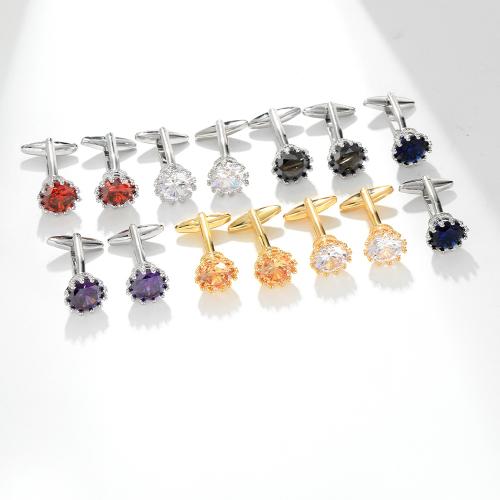 Cufflinks, Brass, with Cubic Zirconia, plated, fashion jewelry & Unisex, more colors for choice, Sold By Pair