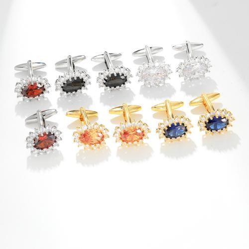 Cufflinks, Brass, with Cubic Zirconia, plated, fashion jewelry & for man, more colors for choice, Sold By Pair