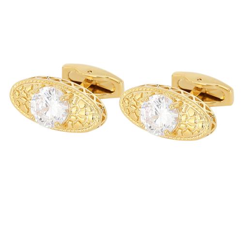 Cufflinks, Brass, with Cubic Zirconia, plated, fashion jewelry & different styles for choice & for man, golden, Sold By Pair