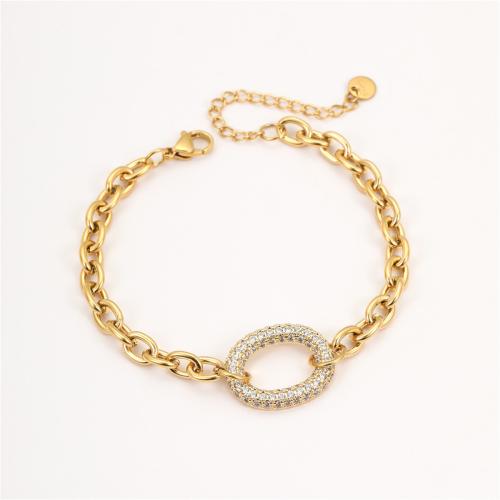 Stainless Steel Jewelry Bracelet, 304 Stainless Steel, 18K gold plated, different styles for choice & for woman & with rhinestone & hollow, Sold By PC
