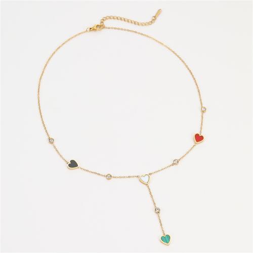 Stainless Steel Jewelry Necklace, 304 Stainless Steel, with Pearl Oyster & Malachite & Black Agate, plated, fashion jewelry & for woman & with rhinestone, more colors for choice, Sold By PC